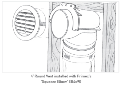 4" Round Vent installed with Primex's Squeeze Elbow EB4x90